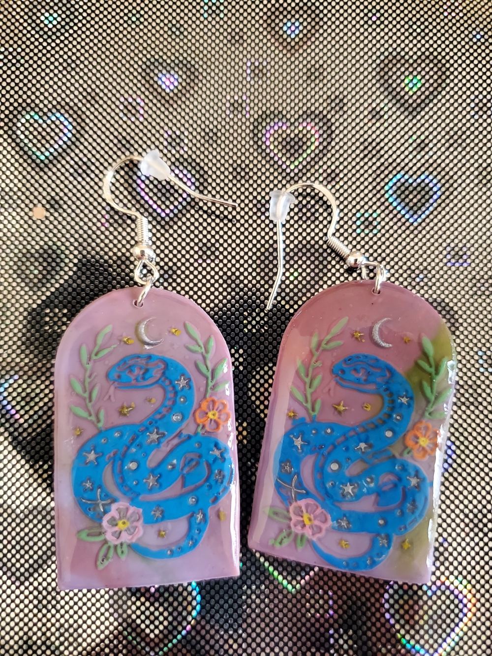 Handmade Blue Snake Dangle Earrings
